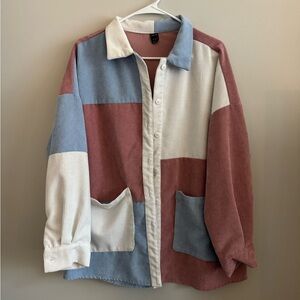 SHEIN Corduroy Color Block Jacket – Red Blue White - Size M